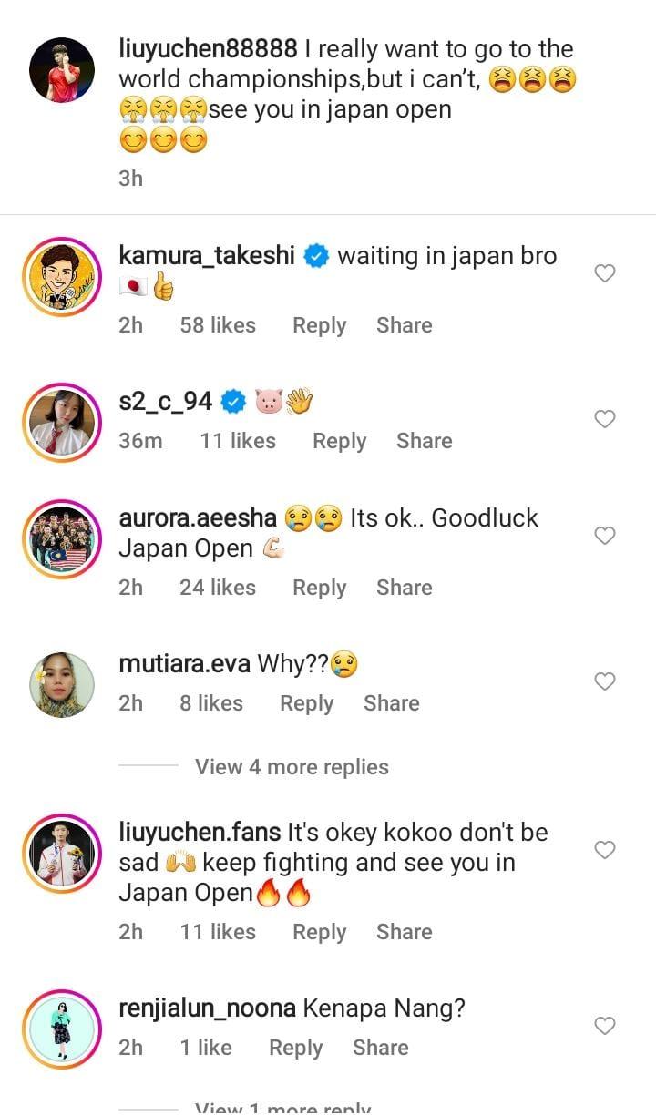 Liu Yu Chen disentil Takekshi Kamura usai curhat tidak bisa tampil di Kejuaraan Dunia Bulutangkis. Copyright: Instagram @Liu Yu Chen