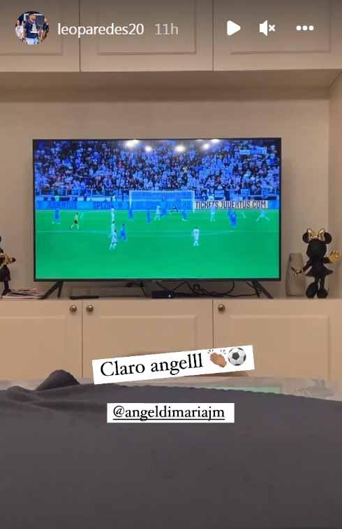 Leandro Paredes saat menonton angel di maria di Juventus. Foto: Instastory@leoparades20 Copyright: Instastory@leoparades20