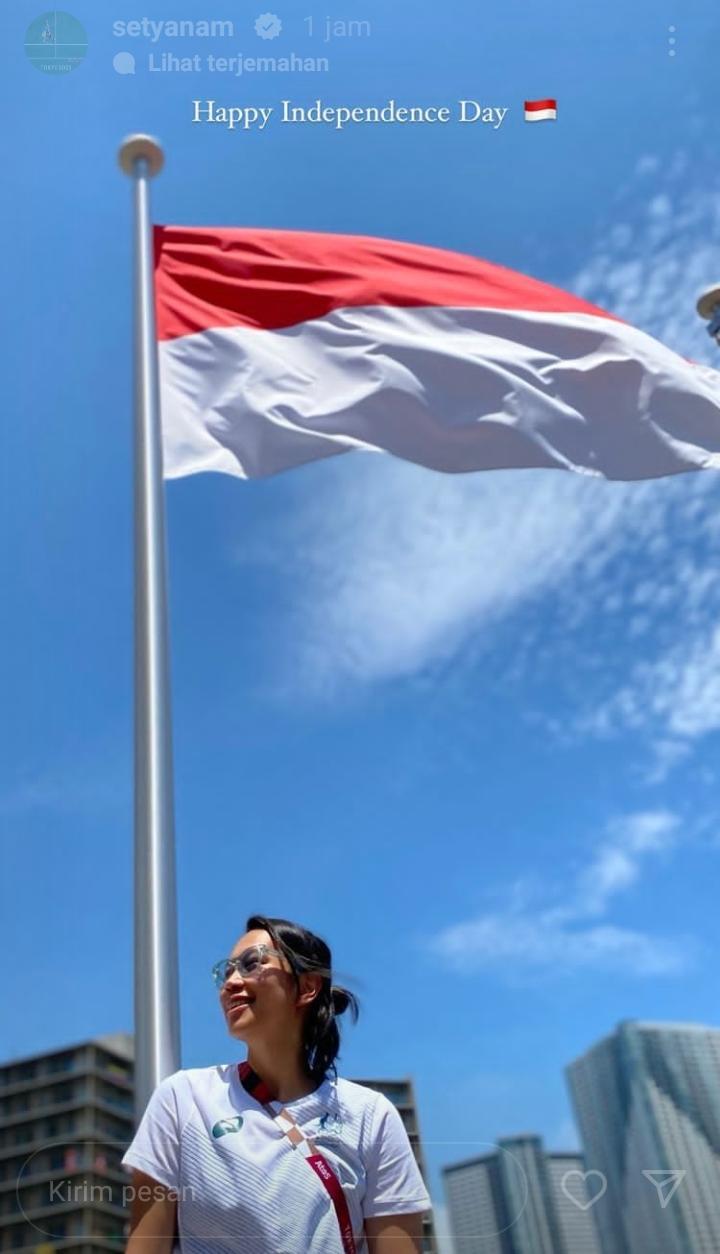 Potret Eks pemain bulutangkis Indonesia yang dinaturalisasi Australia saat rayakan HUT RI ke-77. Copyright: Instagram Story @setyanam