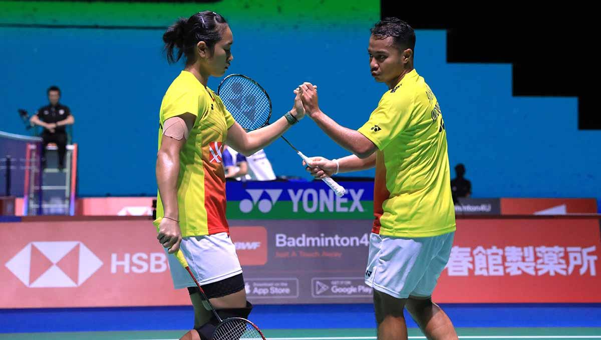 Pasangan ganda campuran Indonesia Rehan Naufal/Lisa Ayu di Kejuaraan Dunia Bulutangkis 2022. Foto: PBSI