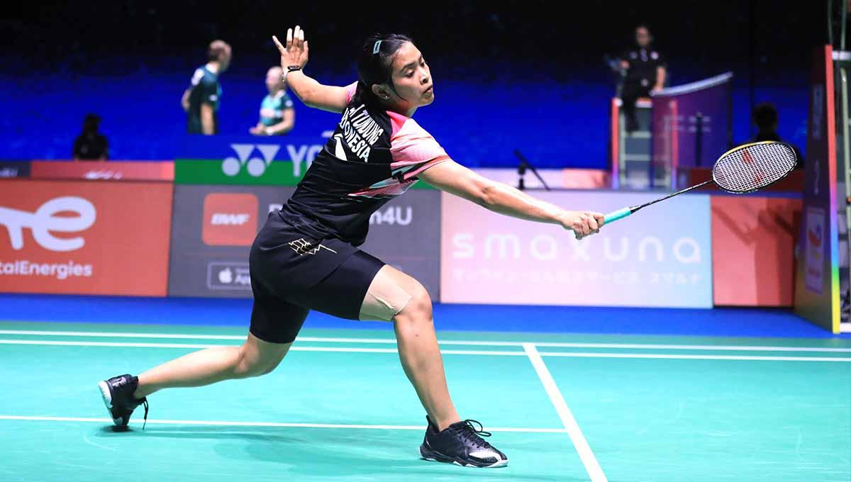 Tunggal putri Indonesia Gregoria Mariska Tunjung di Kejuaraan Dunia Bulutangkis 2022. Foto: PBSI