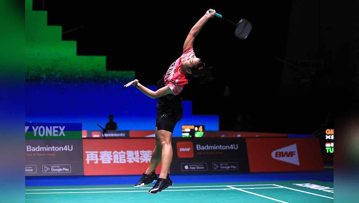 Ganas âmenggeprekâ Yvonne Li yang merupakan tunggal putri berbahaya asal Jerman, Gregoria Mariska ungkap target dalam penampilannya di Japan Open 2022. Foto: PBSI.