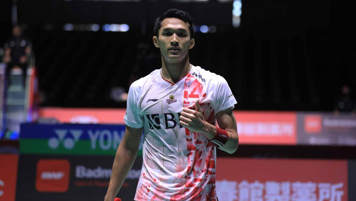 Tunggal putra Indonesia, Jonatan Christie melaju ke babak perempat final di Kejuaraan Dunia Bulutangkis 2022. Foto: PBSI
