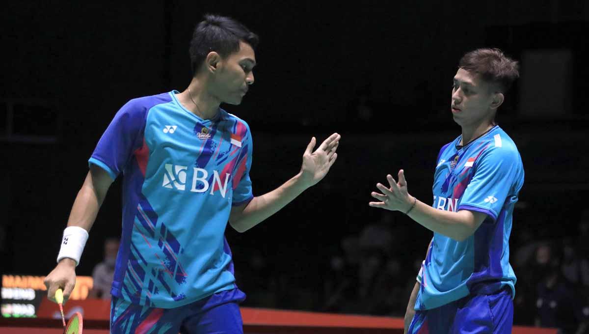 Pasangan ganda putra Indonesia, Fajar Alfian dan Muhammad Rian Ardianto di Kejuaraan Dunia Bulutangkis 2022. Foto: PBSI - INDOSPORT