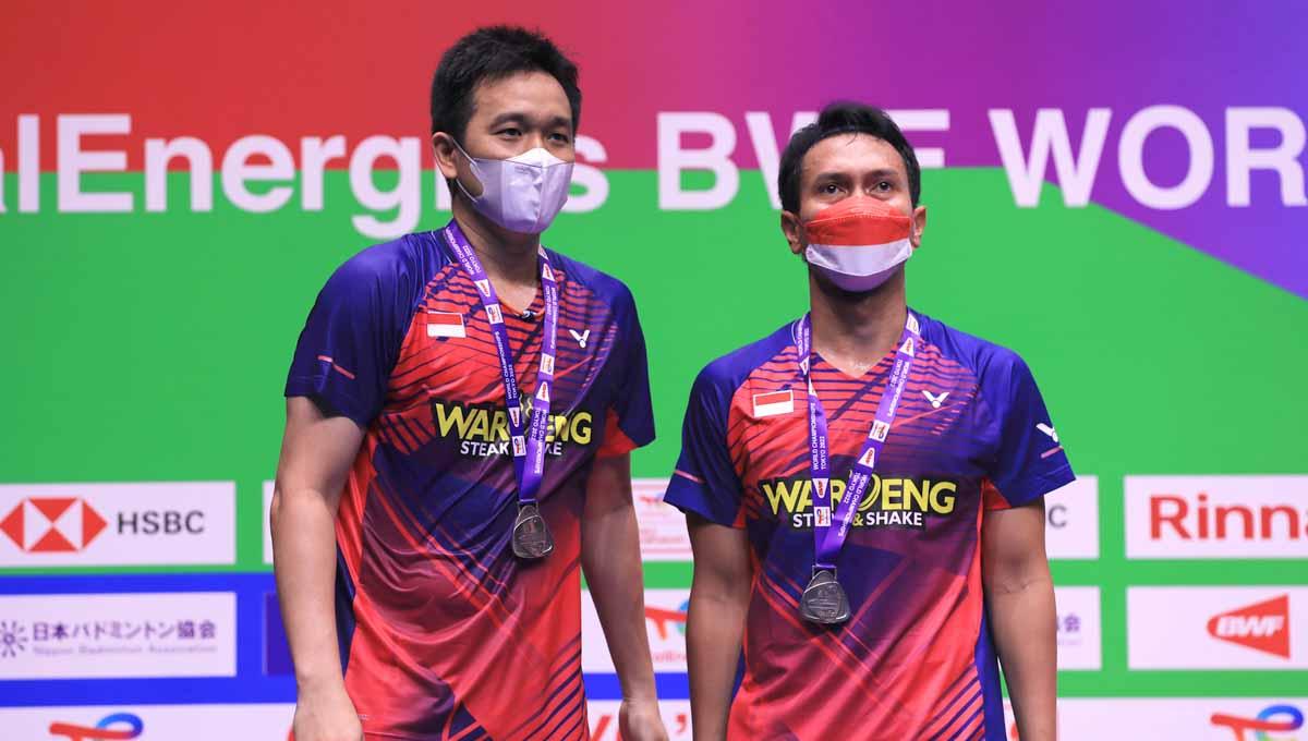 Berikut merupakan hasil laga 16 besar Japan Open 2022 antara ganda putra Indonesia, Mohammad Ahsan/Hendra Setiawan vs Liang Weng Keng/Wang Chang. Foto: PBSI - INDOSPORT