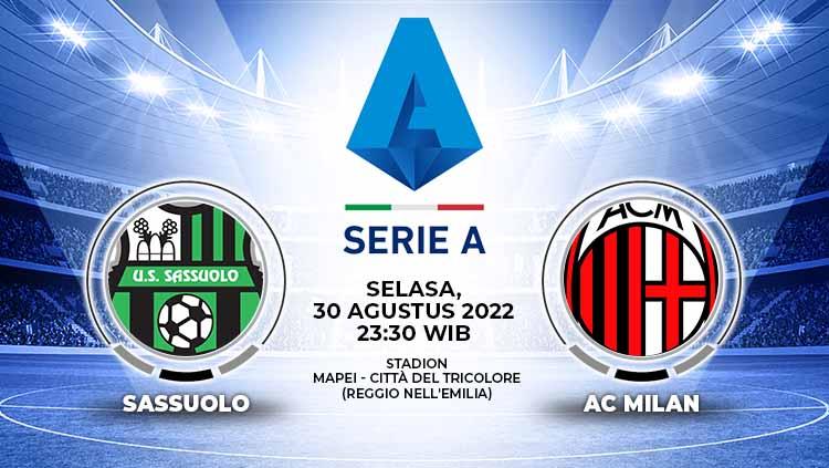 Berikut merupakan link live streaming laga tengah pekan Liga Italia (Serie A) antara Sassuolo vs AC Milan pada hari Selasa (30/08/22) pukul 23.30 WIB. - INDOSPORT