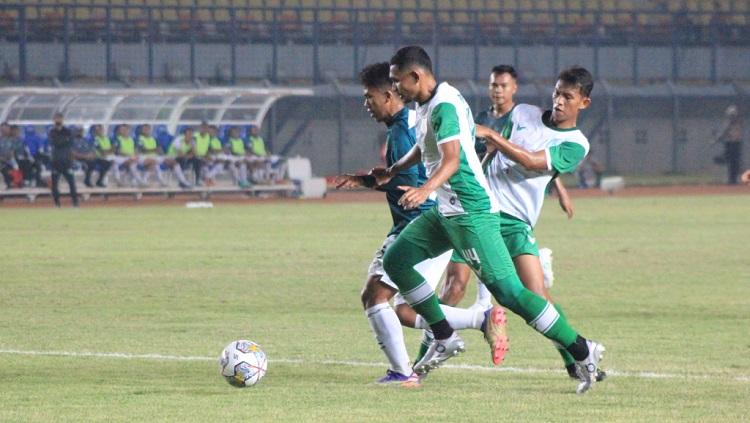 PSKC Cimahi saat menghadapi PSMS Medan pada laga perdana Liga 2 2022-2022 wilayah barat di Stadion Si Jalak Harupat, Kabupaten Bandung, Selasa (30/08/22).