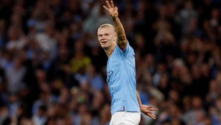 Erling Haaland pasca mencetak Hattrick di laga Manchester City vs Nottingham Forest (01/09/22). (Foto: Reuters/Jason Cairnduff)