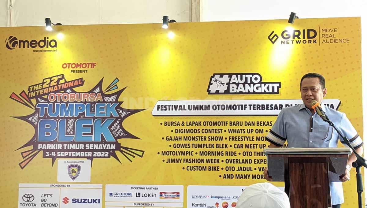 Ketua MPR RI, Bambang Soesatyo, Ikut Meresmikan Gelaran Otobursa Tumplek Blek 2022 pada hari ini, Sabtu (03/09/22) di Parkir Timur Senayan, Jakarta Pusat. Foto: Ammara Marthiara/INDOSPORT