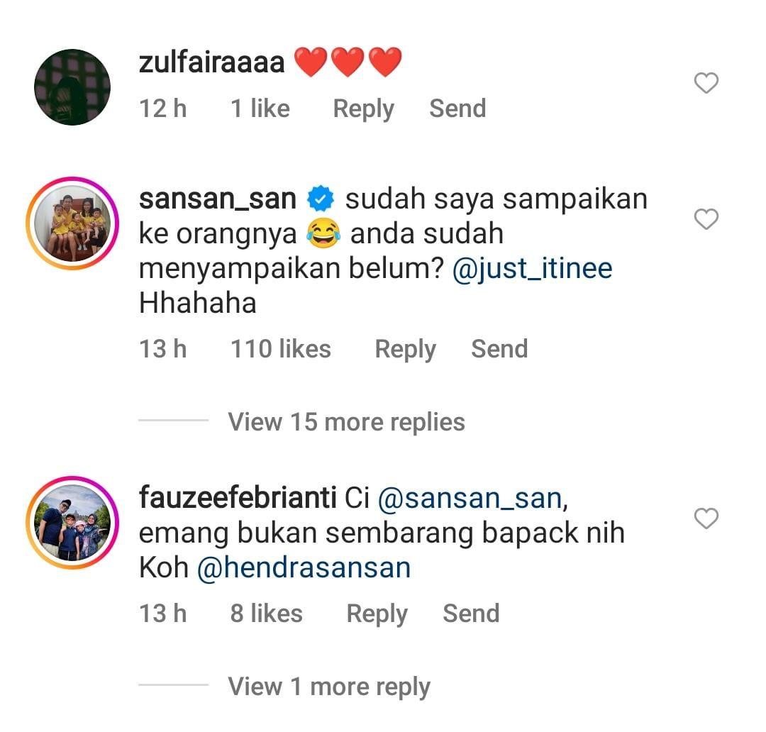 Komentar Sansan, istri Hendra Setiawan saat mengetahui Wang Chang/Liang Wei Keng mengidolakan The Daddies. Copyright: Instagram @sansan_san