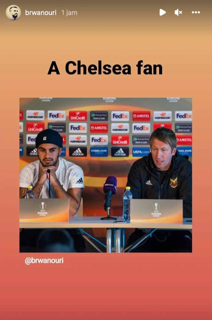 Brwa Nouri, saat masih menjadi anak asuh pelatih Chelsea, Graham Potter. Foto: Instastory@brwanouri Copyright: Instastory@brwanouri