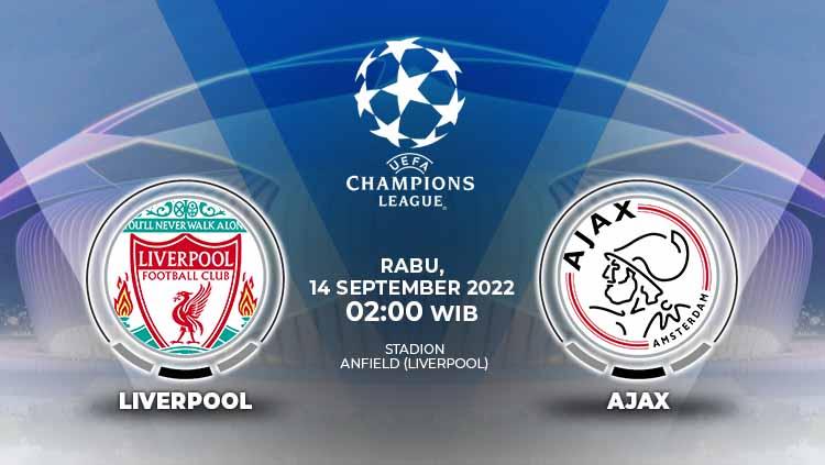 Berikut prediksi pertandingan Liga Champions antara Ajax vs Liverpool yang bakal digelar pada Rabu (14/09/22) dini hari WIB.