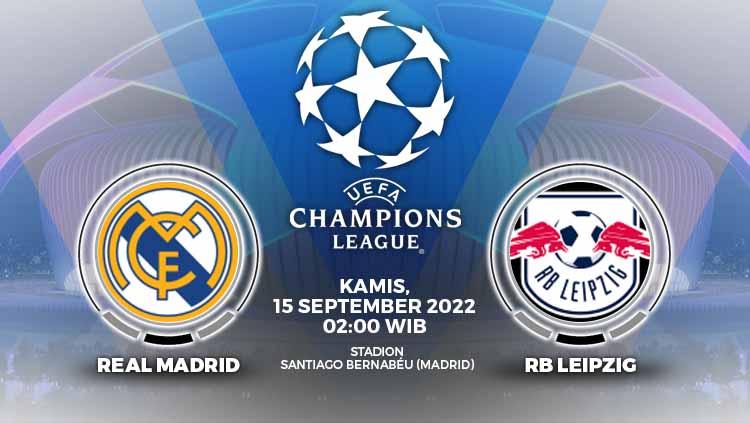 Link live streaming Liga Champions  2022/2023 untuk pertandingan kedua Grup F antara Real Madrid vs RB Leipzig pada Kamis (15/09/22) pukul 02.00 WIB. - INDOSPORT