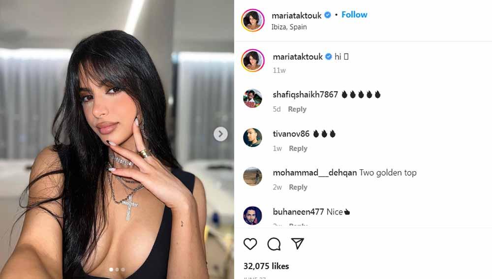 Putri tiri Cesc Fabregas, Maria Taktouk makin berani tampil buka-bukaan memamerkan body goals-nya yang seksi. Foto: Instagram@mariataktouk