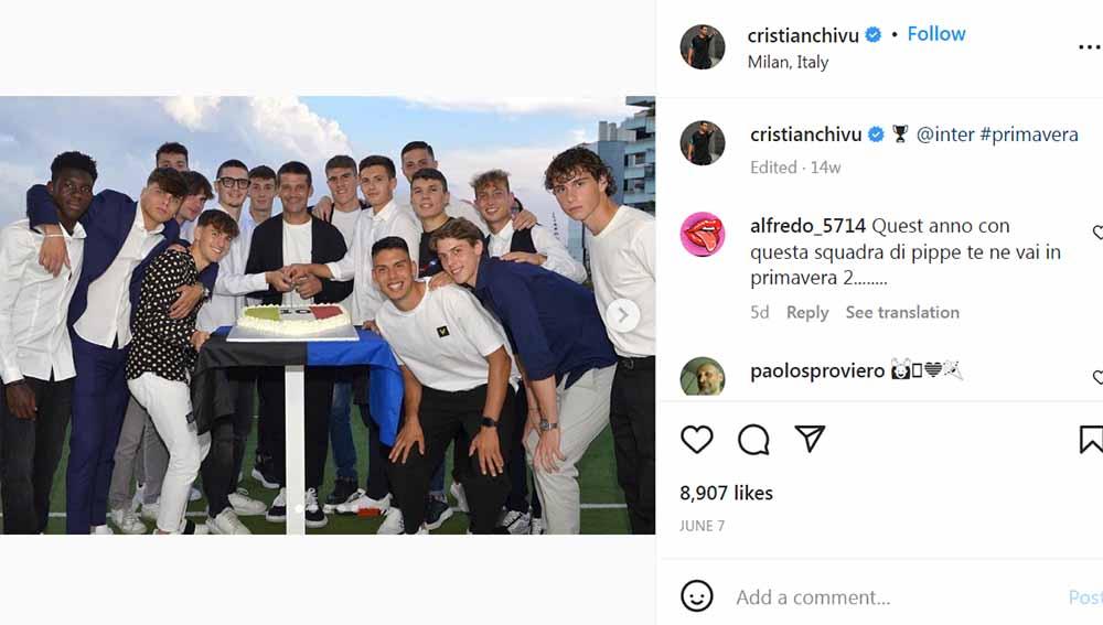 Cristian Chivu bersama Inter Milan Primavera. Foto: Instagram@cristianchivu.