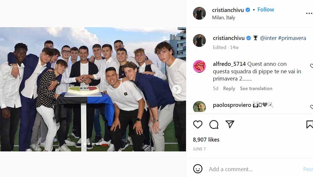 Cristian Chivu bersama Inter Milan Primavera. Foto: Instagram@cristianchivu. - INDOSPORT