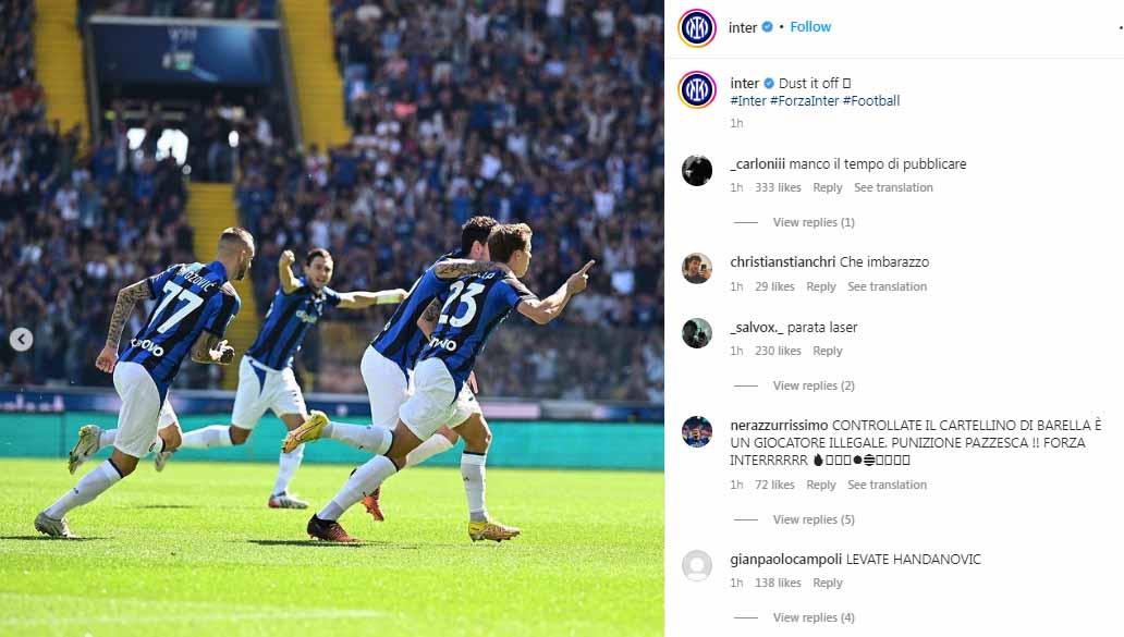 Selebrasi pemain Inter Milan usai mencetak gol ke gawang Udinese di Liga Italia. Foto: Instagram@inter
