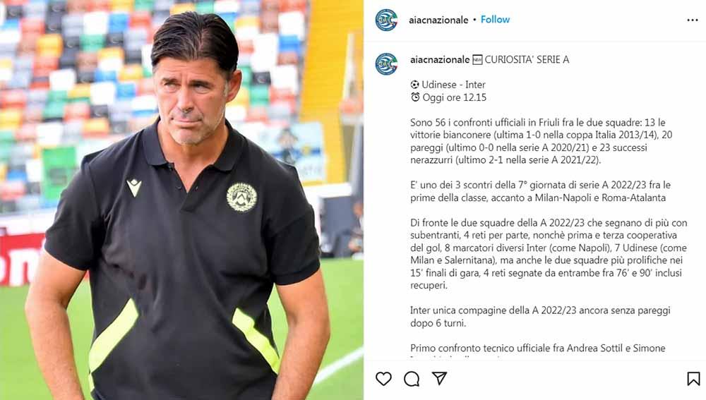 Andrea Sottil, pelatih Udinese Calcio. Foto: Instagram@#andreasottil - INDOSPORT