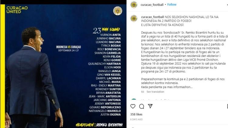 Para pemain Curacao yang dipanggil untuk lawan Timnas Indonesia. Foto: instagram/curacao_football.