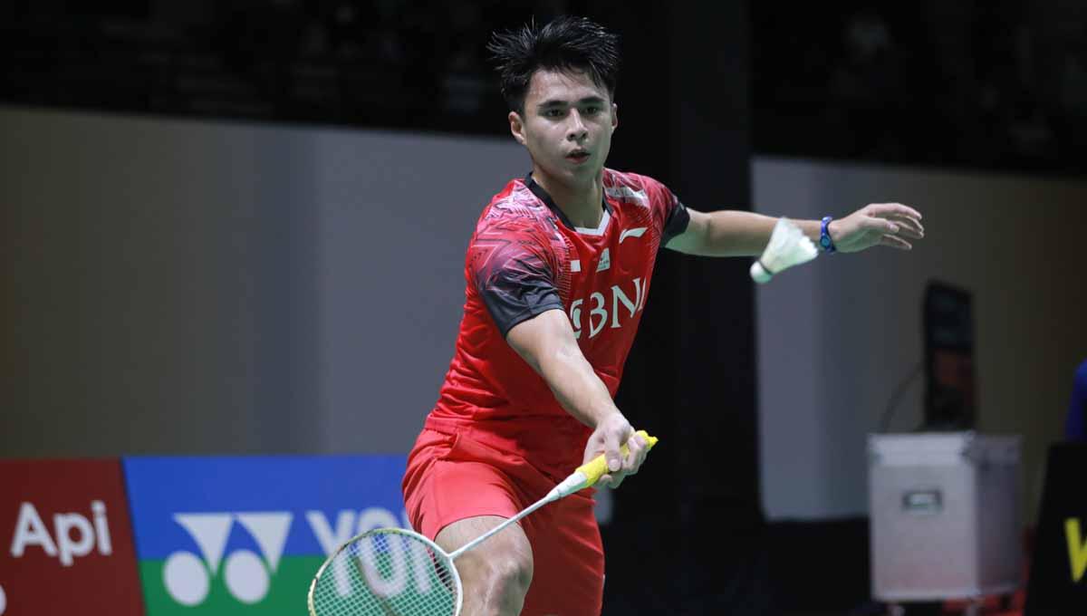 Pebulutangkis tunggal putra Indonesia, Ikhsan Leonardo Imanuel Rumbay di di turnamen Kapal Api Indonesia International Series 2022. Foto: PBSI