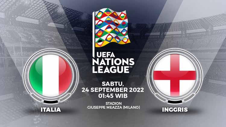 Berikut ini adalah link live streaming laga UEFA Nations League Grup A3 yang mempertemukan Italia vs Inggris, Sabtu (24/09/22), pukul 01.45 WIB. - INDOSPORT
