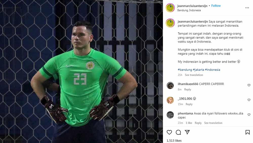 Kiper tim nasional Curacao, Jean-Marc Antersijn, mengaku tertarik bermain di Indonesia. Ia ingin bergabung dengan klub Liga Indonesia. Foto: Instagram@jeanmarcluisantersijn