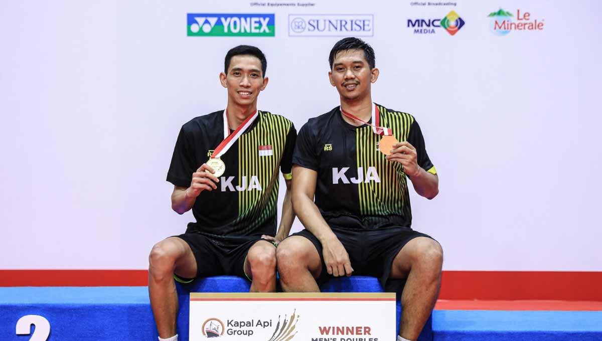Pasangan ganda putra Indonesia di turnamen Kapal Api Indonesia International Series 2022. Foto: PBSI