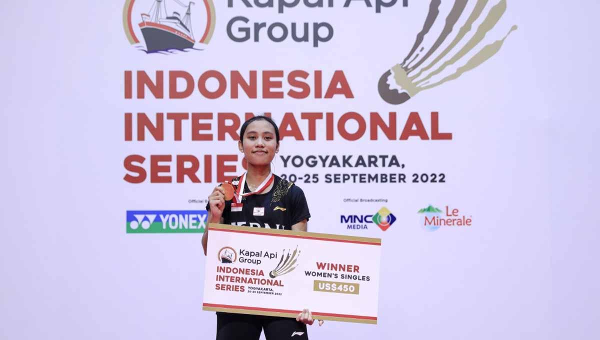 Tunggal putri Indonesia Mutiara Ayu Puspitasari di turnamen Kapal Api Indonesia International Series 2022. Foto: PBSI