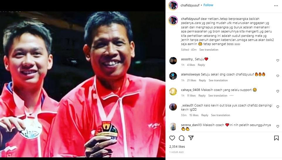 Mantan pelatih PBSI, Chafidz Yusuf, ikut bersuara soal berita perselisihan Kevin Sanjaya dan Herry IP. Copyright: Instagram @chafidzyusuf