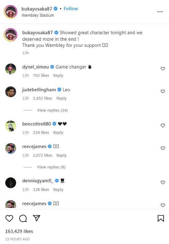 Jude Bellingham sandingkan Bukayo Saka dengan Lionel Messi. Sumber: Instagram@bukayosaka87 Copyright: Instagram@bukayosaka87
