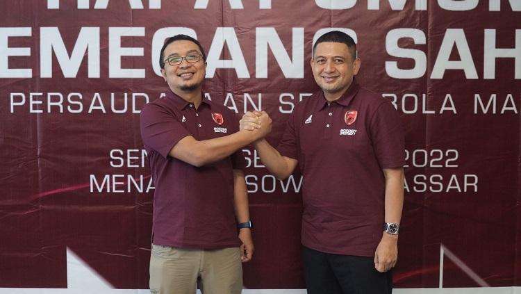 Sadikin Aksa (kiri), terpilih sebagai Direktur Utama PSM Makassar untuk menggantikan Munafri Ariffuddin (kanan).