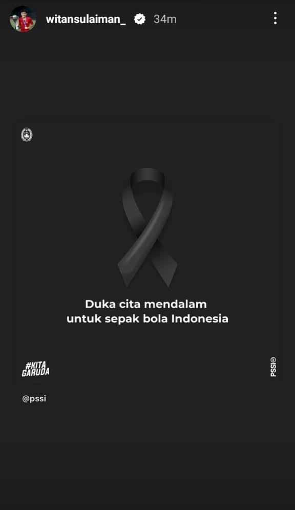 Deretan pemain timnas di Luar negeri berduka atas insiden Kanjuruhan. Foto: Instastory@witansulaeman_ Copyright: Instastory@witansulaeman_