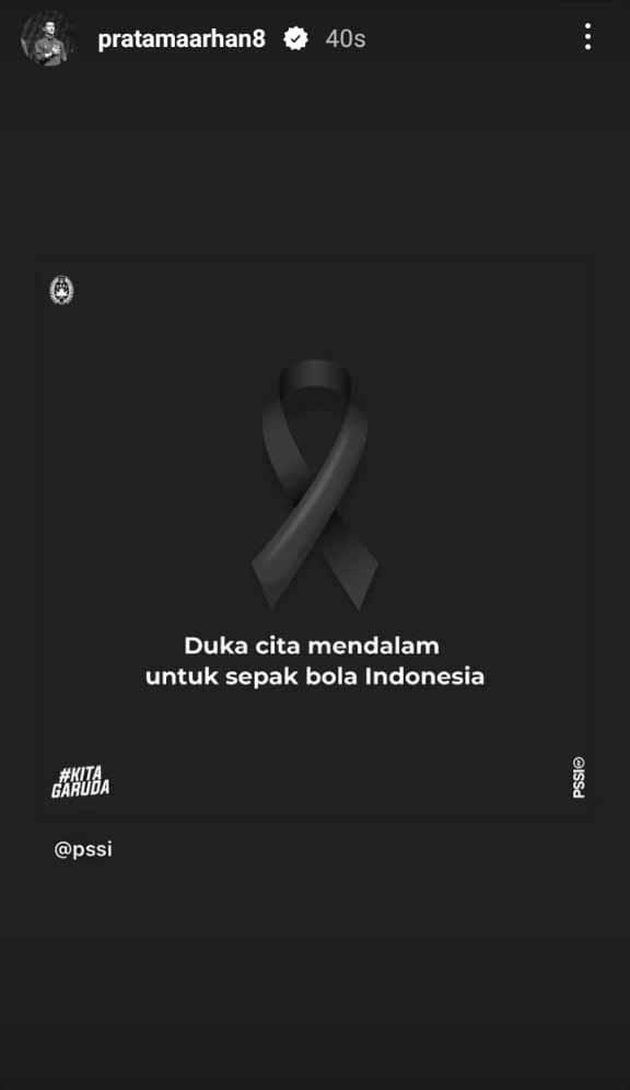 Deretan pemain timnas di Luar negeri berduka atas insiden Kanjuruhan. Foto: Instastory@pratamaarhan8 Copyright: Instastory@pratamaarhan8