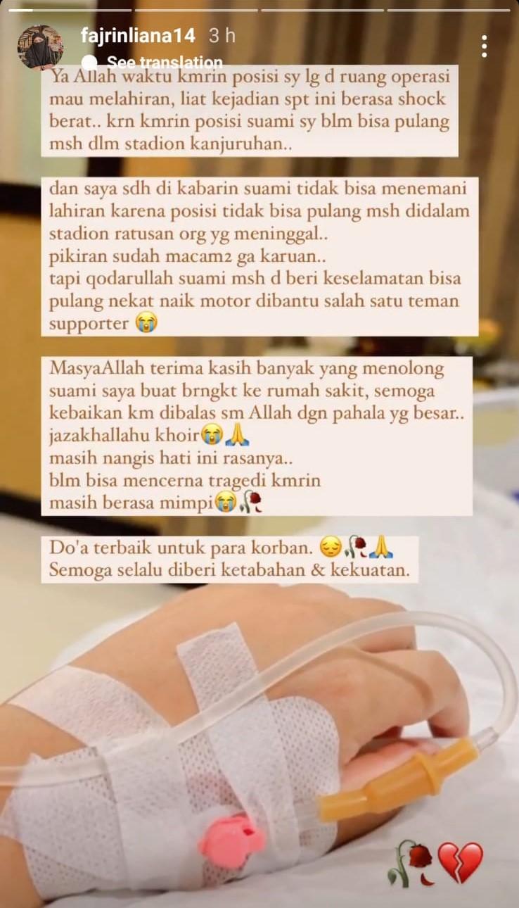 Fajrin Liana curhat perjuangan Adam Alis saat tragedi Kanjuruhan. Copyright: Instagram @fajrinliana14