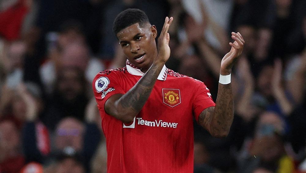 Marcus Rashford saat laga Liga Inggris antara Manchester United vs Liverpool