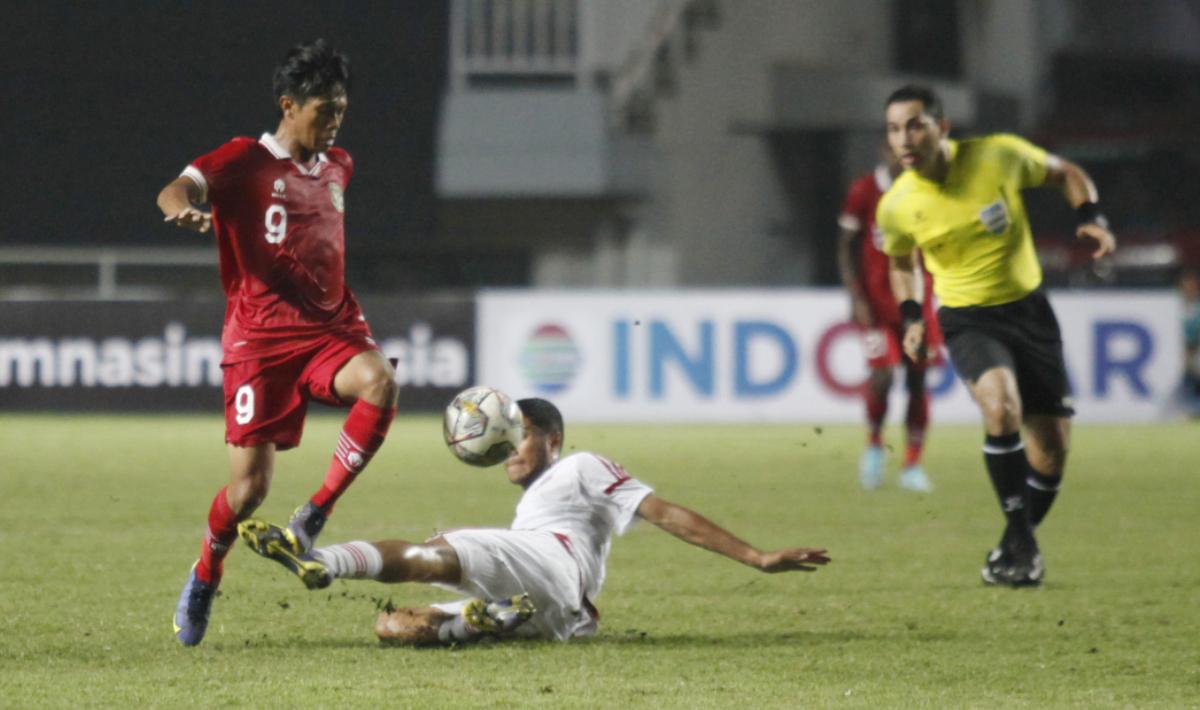 Pertandingan Kualifikasi Piala Asia U-17 antara Timnas Indonesia vs UEA di Stadion Pakansari, Rabu (05/10/22). - INDOSPORT