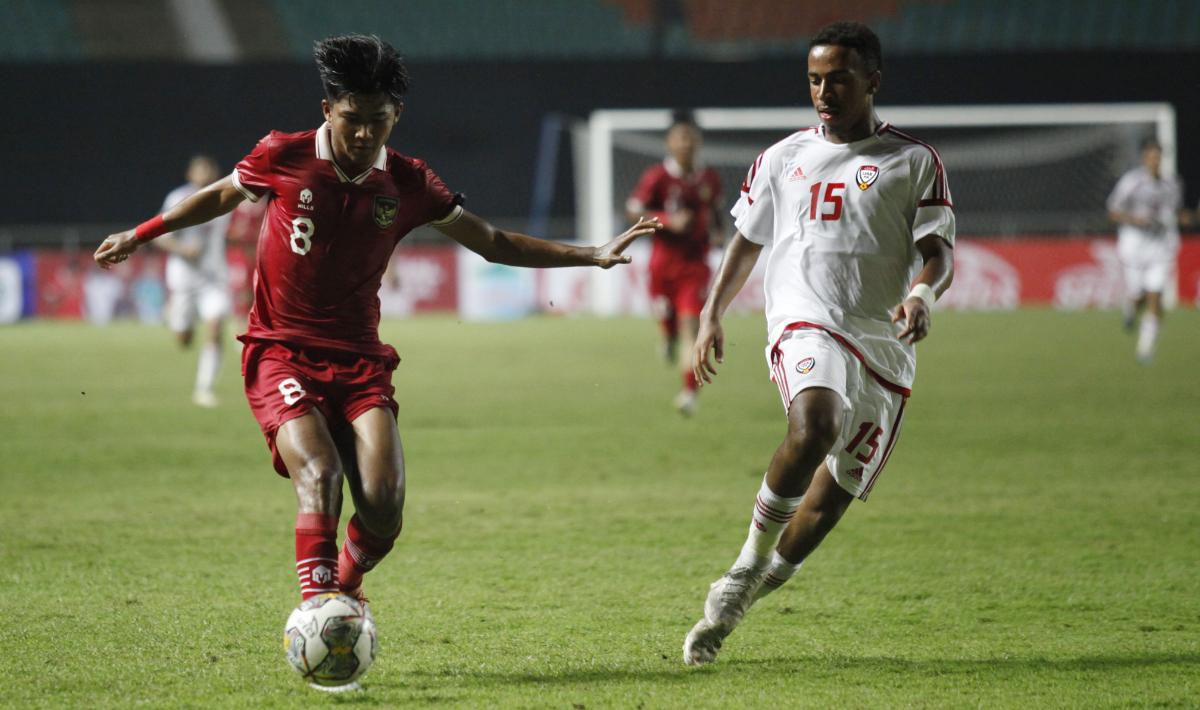 Pertandingan Kualifikasi Piala Asia U-17 antara Timnas Indonesia vs UEA di Stadion Pakansari, Rabu (05/10/22). - INDOSPORT