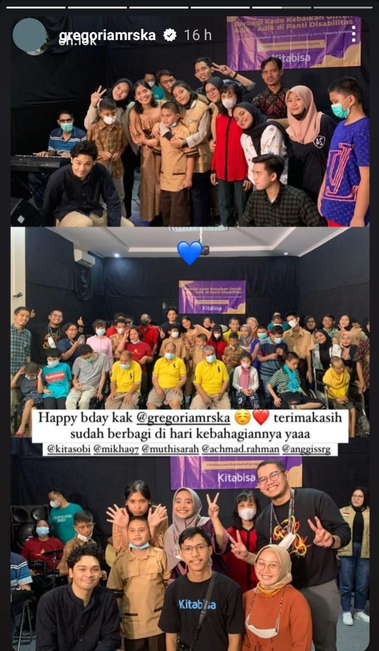 Gregoria Mariska Tunjung rayakan ulang tahun dengan berbagi bersama anak-anak difabel. Copyright: Instagram @gregoriamrska