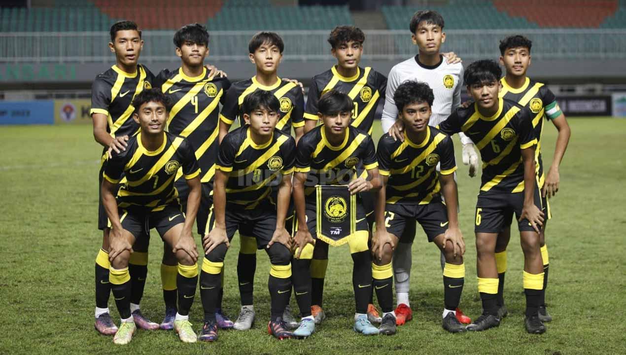 Starting eleven Malaysia saat berhadapan dengan Timnas Indonesia U-17 pada Kualifikasi Piala Asia U-17 grup B di Stadion Pakansari, Cibinong, Kabupaten Bogor, Jumat (09/10/22).