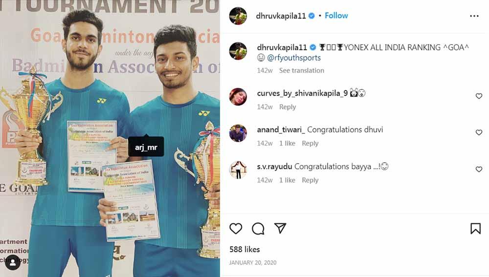 Pasangan ganda putra India, MR Arjun/Dhruv Kapila. (Foto: Instagram@dhruvkapila11)