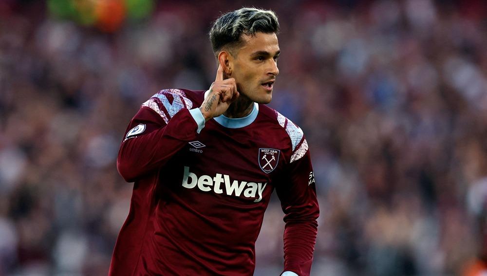 Gianluca Scamacca saat laga Liga Inggris antara West Ham United vs Wolves