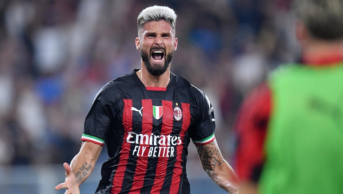 Olivier Giroud saat laga Serie A Liga Italia antara Sampdoria vs AC Milan