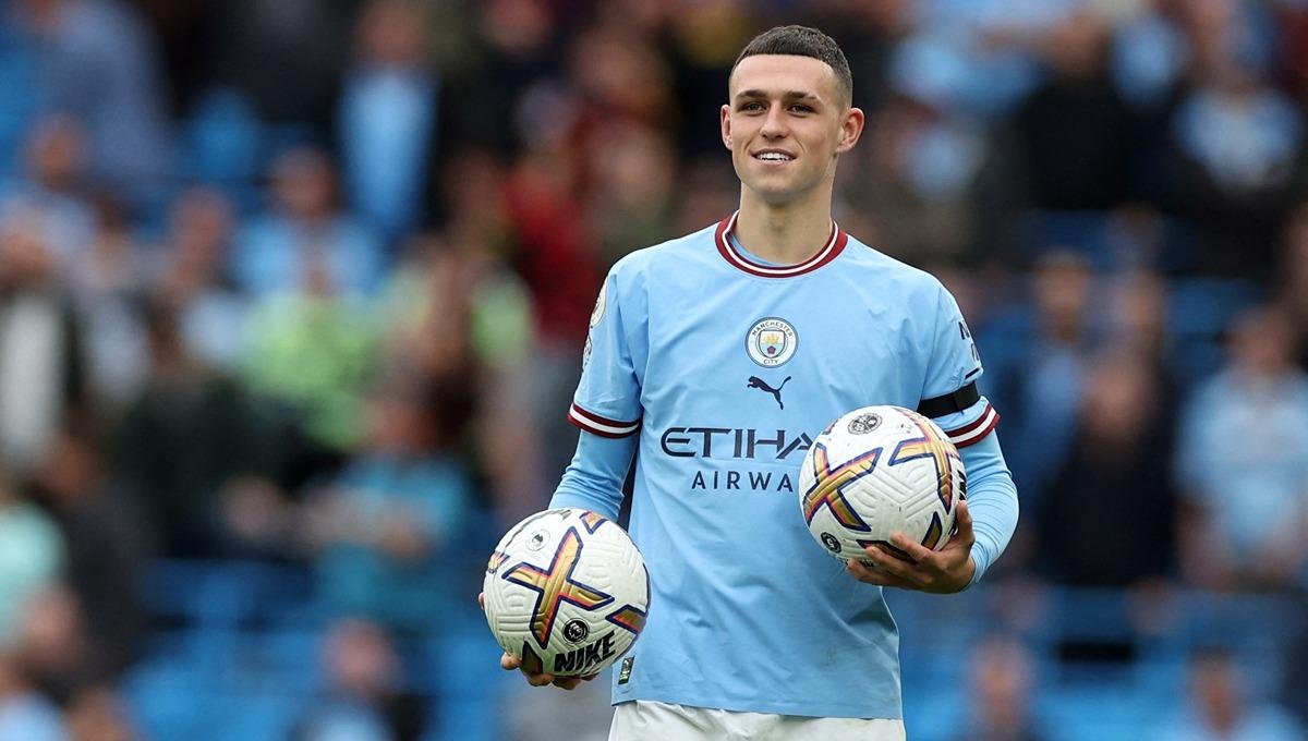 Phil Foden saat laga Liga Inggris antara Manchester City vs Manchester United.