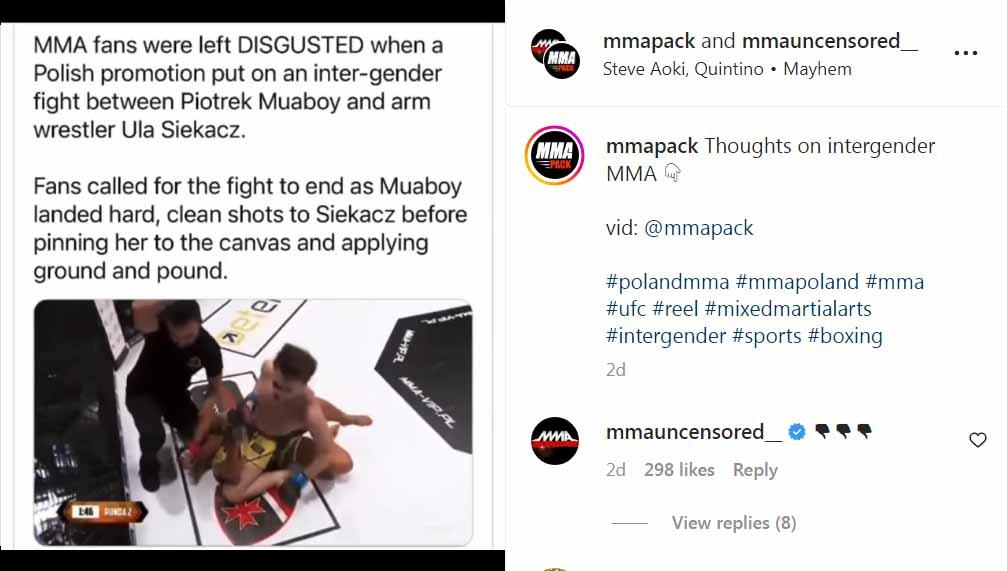 Pertarungan MMA Intergender: pria vs wanita. (Foto: Instagram@mmapack)