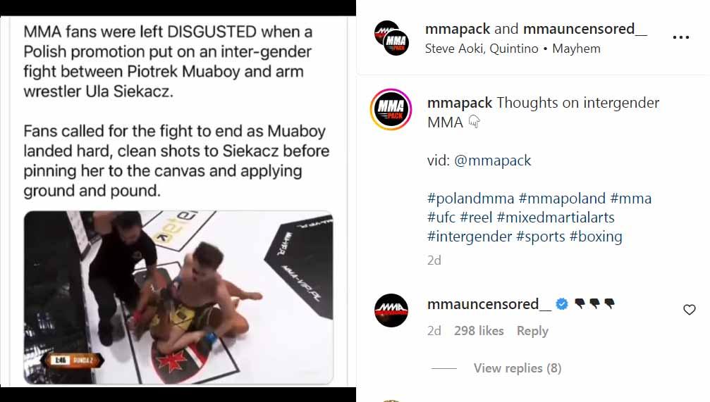 Pertarungan MMA Intergender: pria vs wanita. (Foto: Instagram@mmapack) - INDOSPORT