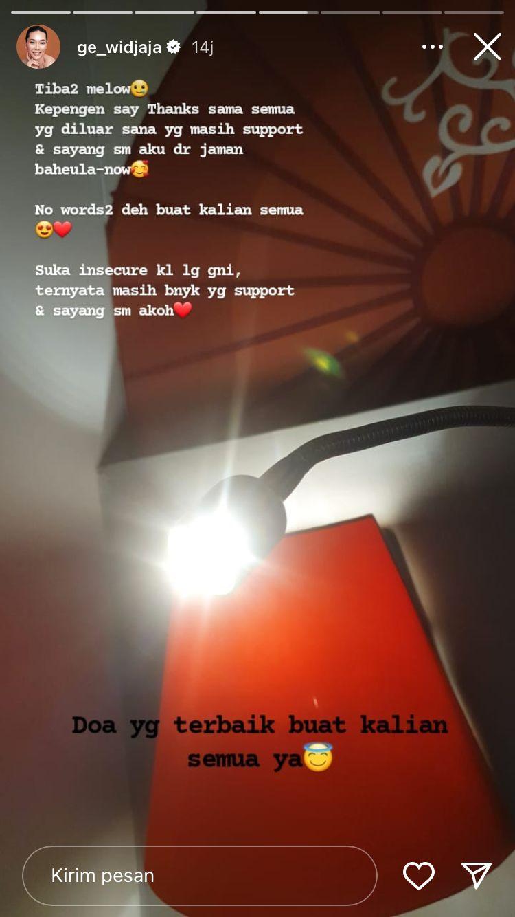 Gloria ucapkan terima kasih kepada penggemar Copyright: instagram @ge_widjaja