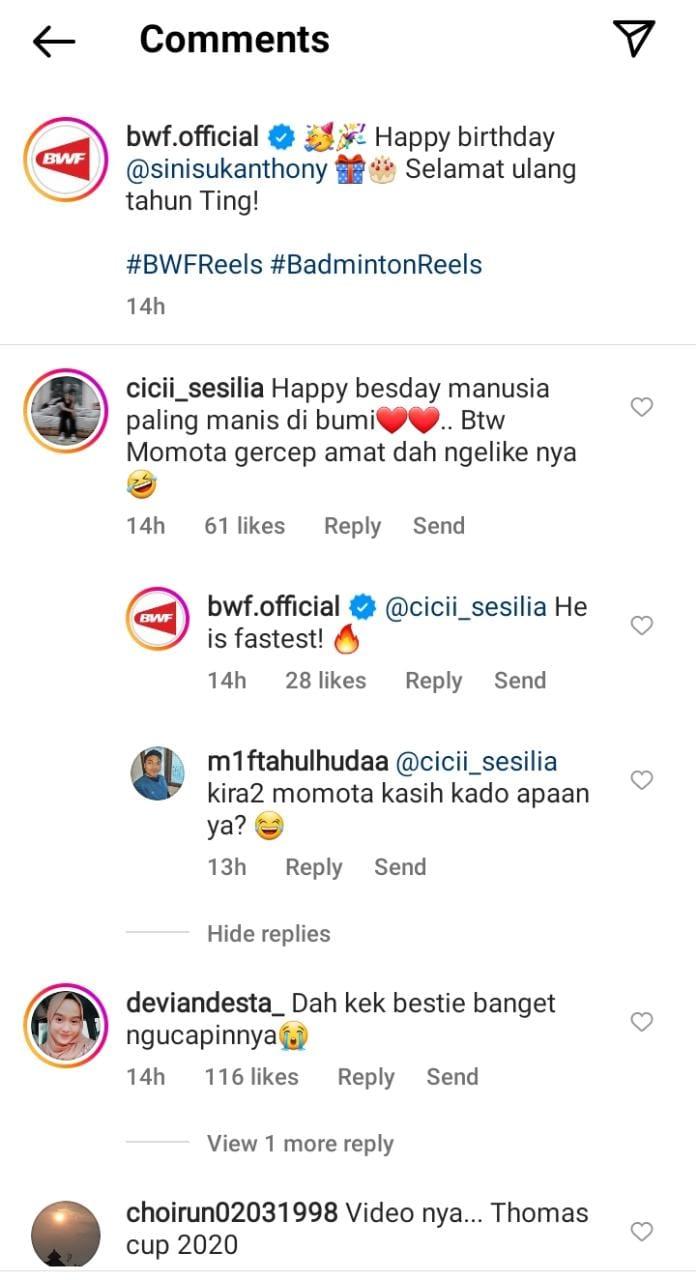 Netizen soroti aksi gercep Kento Momota saat BWF merayakan ulang tahun Anthony Sinisuka Ginting Copyright: Instagram/BWF