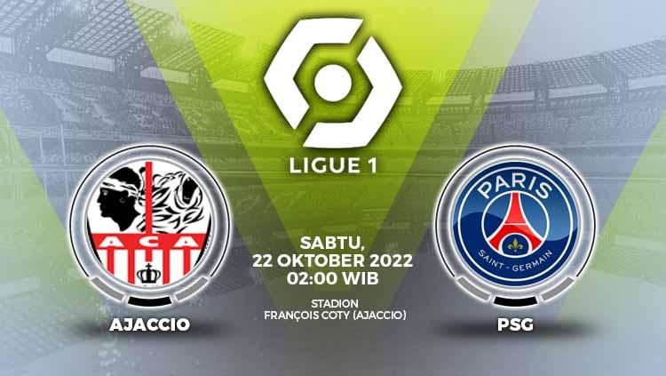 Prediksi pertandingan antara Ajaccio vs Paris Saint-Germain (Ligue 1).