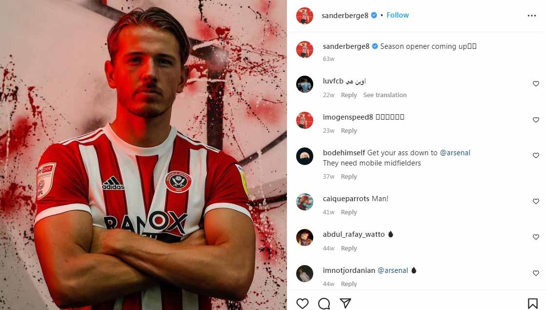 Gelandang asal Norwegia, Sander Berge, menjadi incaran dua klub besar Liga Italia, yaitu AS Roma dan AC Milan. (Foto: Instagram@sanderberge8)