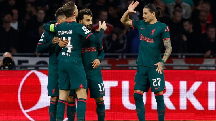 Selebrasi para pemain Liverpool usai menceak gol ke gawang Ajax di Liga Champions. (Foto: REUTERS/Piroschka Van De Wouw)